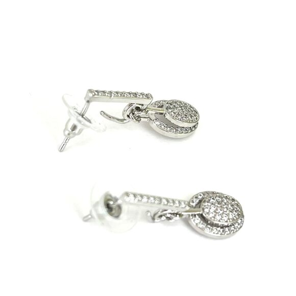 Dangle/Drop Earrings Women's Silver Tone White Stones Oval Modern Glam Office - Picture 2 of 4
